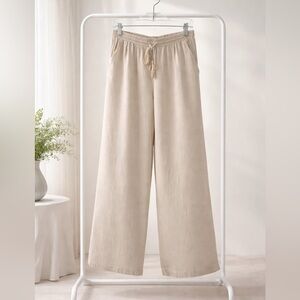 Ellen Tracy Cream Wide-Leg Linen Blend Pants Size: Medium